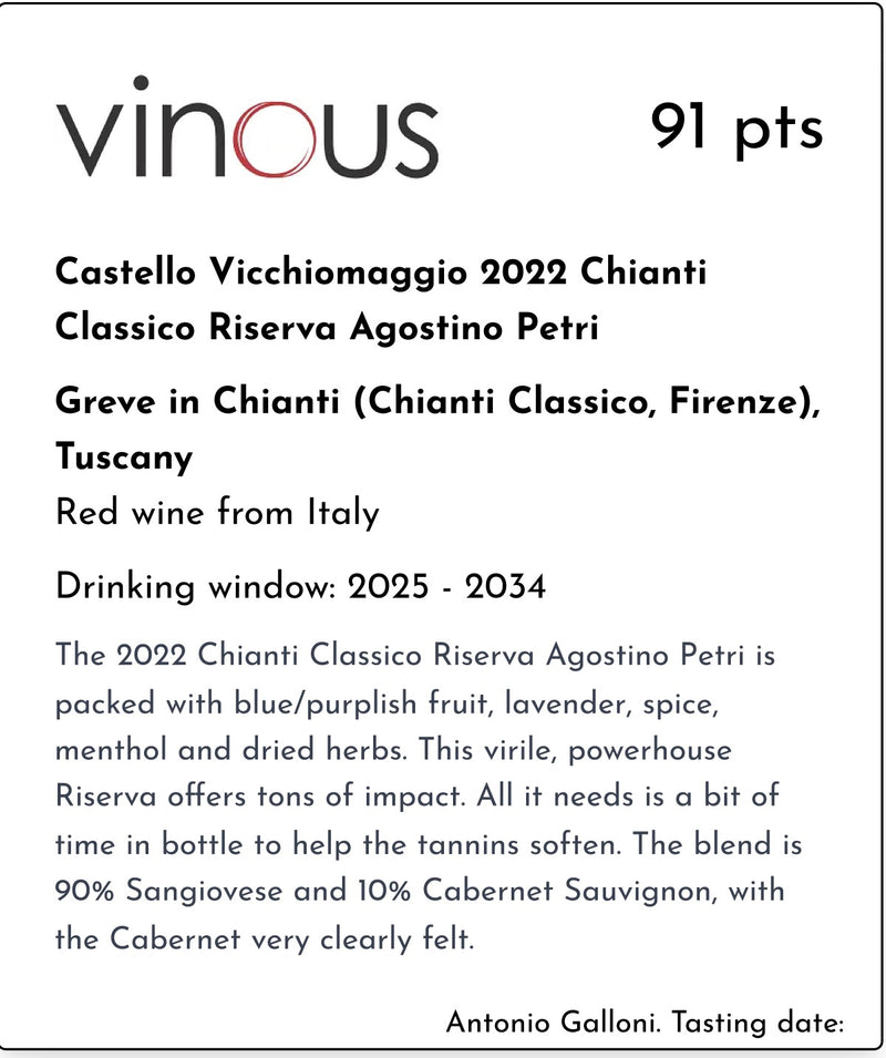 2022 Vicchiomaggio | Agostino Petri | Chianti Classico Riserva